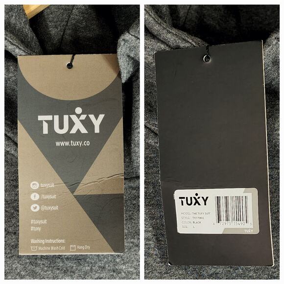 Tuxy One Piece Sweatsuit Jumpsuit L Men Gray Top Black Bottom Hooded Zip Fly NEW - Picture 3 of 13